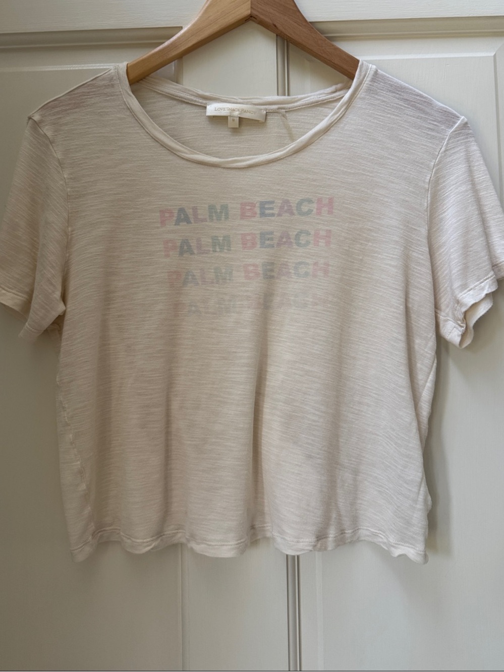 LoveShackFancy Cream Short Sleeve 'PALM BEACH' Graphic Tissue Tee